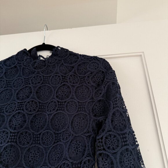 NWT Jonathan Simkhai Joy Navy Mini Dress Sz 2 Midnight Guipure Lace Scallop Hem - Picture 5 of 7